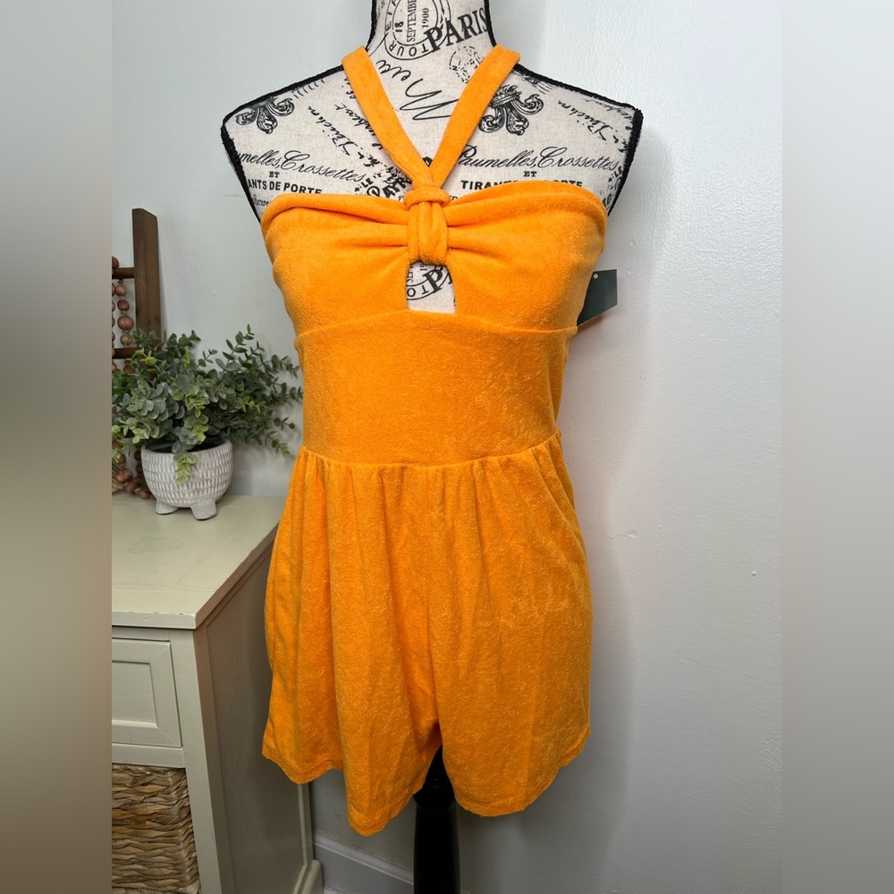 Brand New-Wild Fable Orange Halter Tie Terry Romper